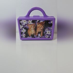 Purple Kitty Floral Plastic Carry Case